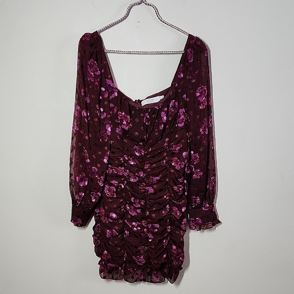 ASTR The Label Rosalee Floral Ruched Burnout Dress Wedding Guest Cocktail Dress - Picture 3 of 12